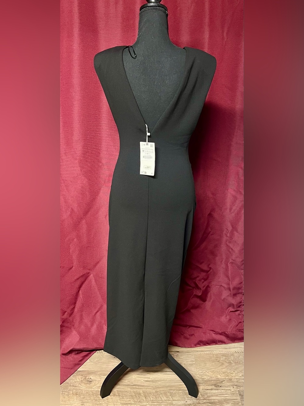 Zara Black Ruched Midi Dress - Picture 2 of 4